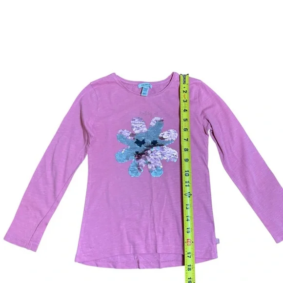Okaïdi Girls Pink Sequin Flower Graphic Long Sleeve Cotton Top | Size 8Y - Picture 5 of 7